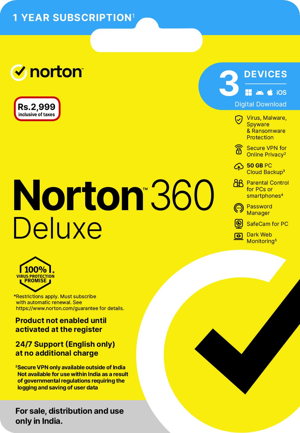 Norton 360 Deluxe |3 Users 1 Year|Total Security For Pc, Mac, Android Or Ios |Additionally Includes Password Manager, Pc Cloud Back Up, Safecam For…