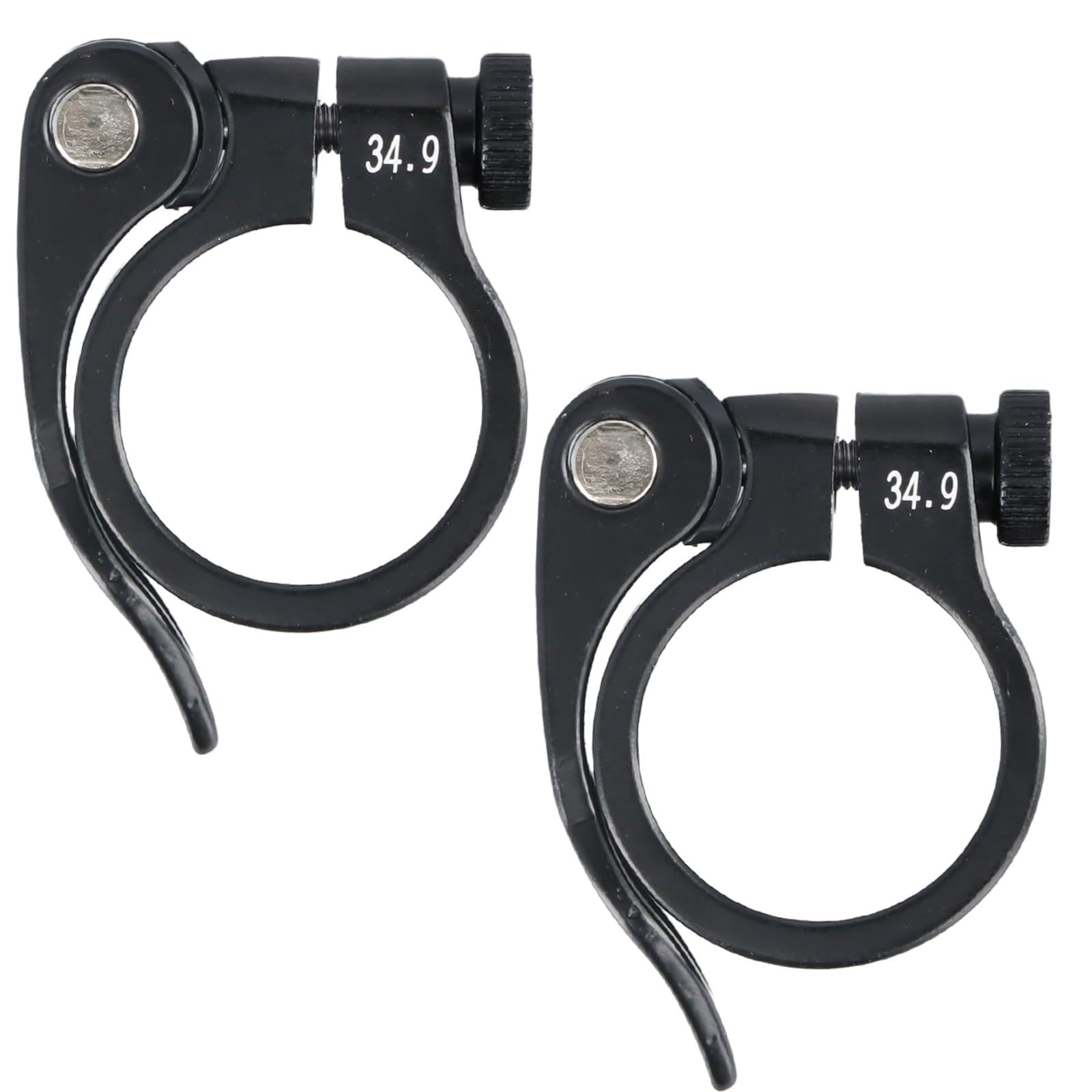 Merzio 2 PCS Bike Seat Post Clamps, Sturdy and Durable Quick Release Bike Clamps, Aluminium Alloy Bike Seatpost Clamps for Mountain Road and Folding Bikes, Black (34.9mm)