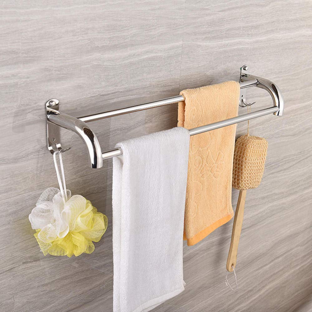 Barre porte-serviettes double chromée de 40 cm en acier inoxydable, porte-serviettes mural pour salle de bain et cuisine, halter manuel durable pour économiser de l'espace