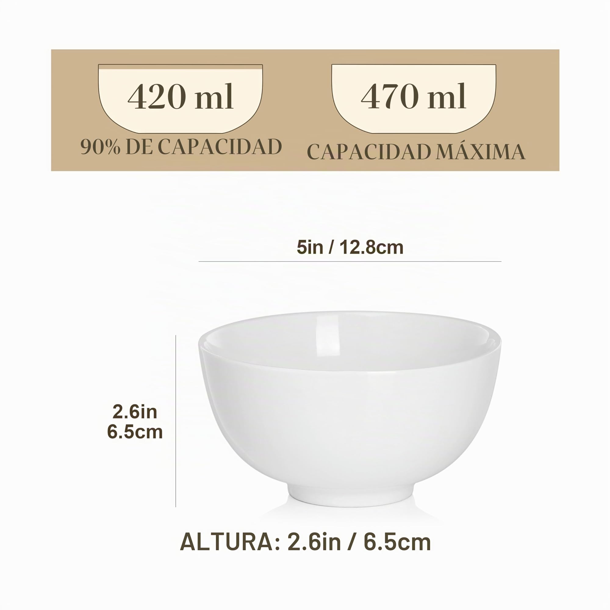 MALACASA, Serie Regular, Juego de Cuenco de 8 Piezas Vajilla de Porcelana de 5" Cuenco de Cereal (12.5 * 12.5 * 6.5cm)
