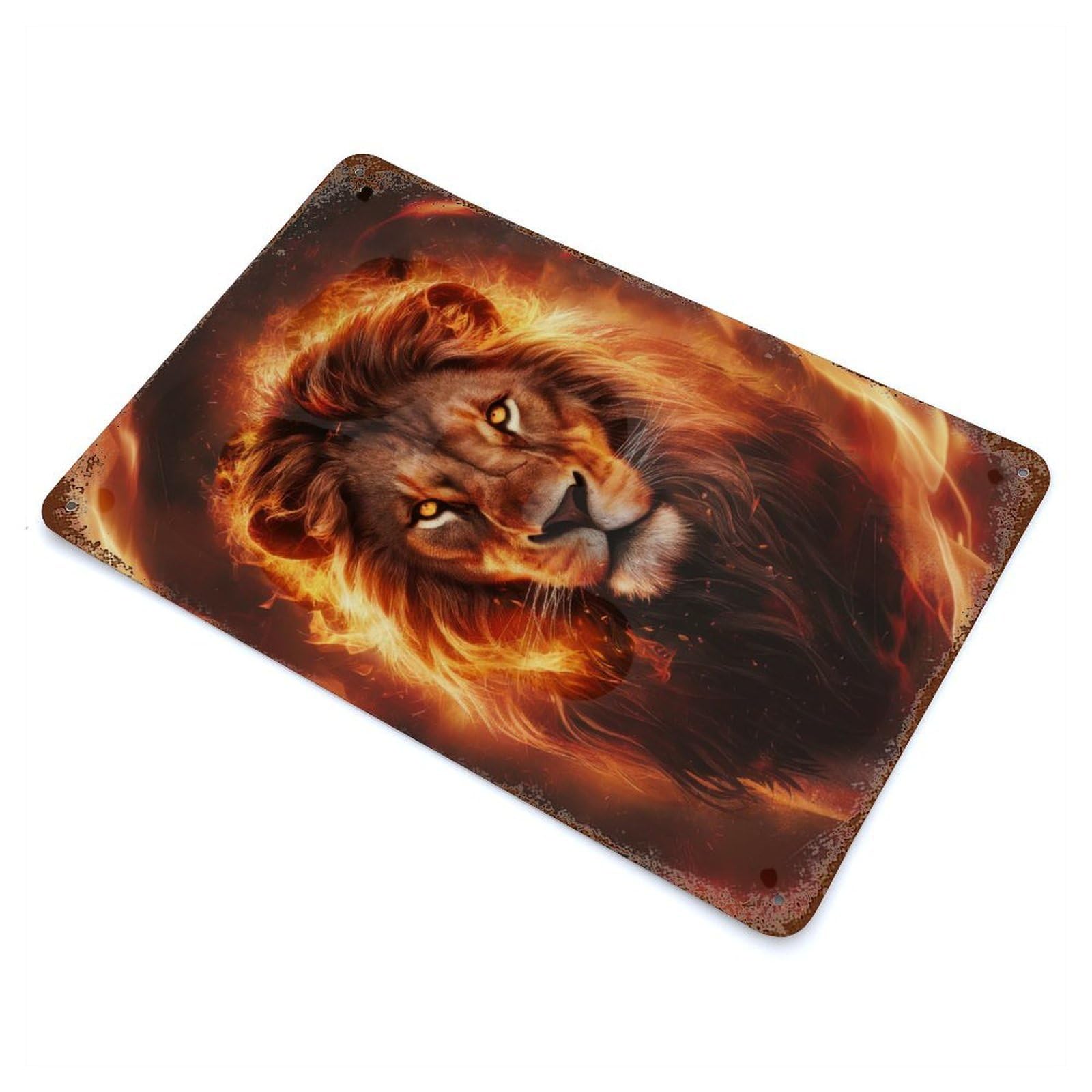 Fiery Lion Vintage Rust Metal Sign 11.8"x7.9", Shabby Chic Decor for Garage, Pub Or Kitchen