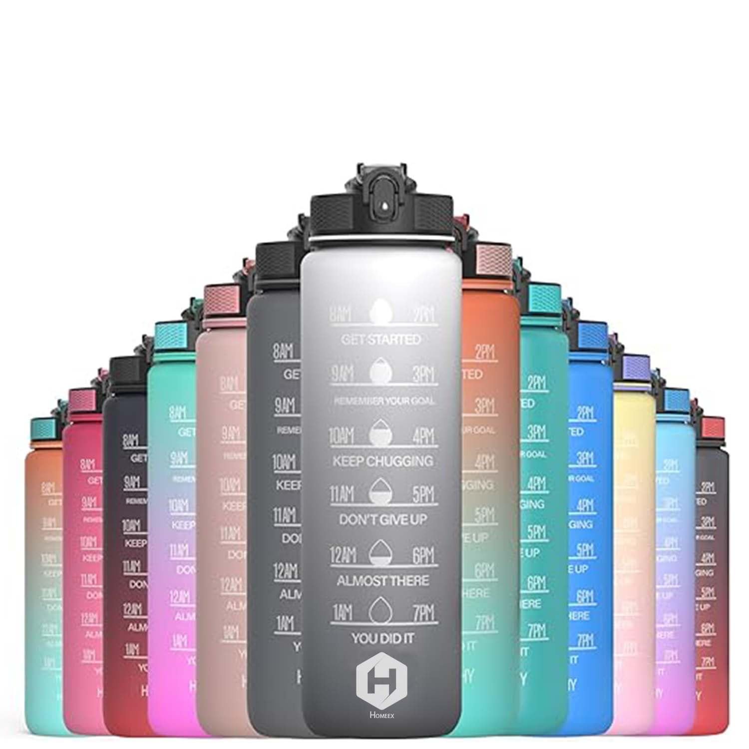 HOMEEX 1 Litre Motivational Fitness Sport Water Bottles with Straw ...