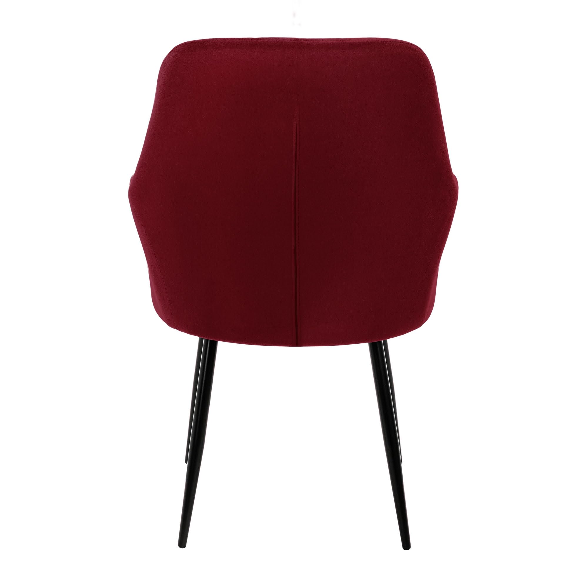 ECD Germany Zestaw 2 krzesel do jadalni Krzeslo do jadalni z oparciem i podlokietnikami Bordeaux Velvet Seat Metalowe nogi Krzesla kuchenne Krzesla do salonu Krzesla tapicerowane Krzesla Fotele