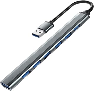 USB HUB 3.0, Aluminum Alloy 7 Ports Data hub (1*USB 3.0 and 6*USB 2.0)-High-Speed USB Port Expander - Extra USB Hub for PC, iMac, MacBook, Windows, USB Flash Drives,Mobile HDD,Desktop Computer
