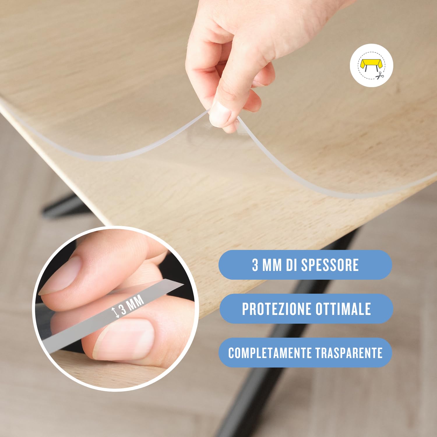 Trente Pellicola per tavolo 80 x 180 cm - spessore 3 mm - protezione per tavolo con bordi smussati, tovaglia trasparente, rettangolare, dimensioni a scelta, pellicola protettiva, lavabile