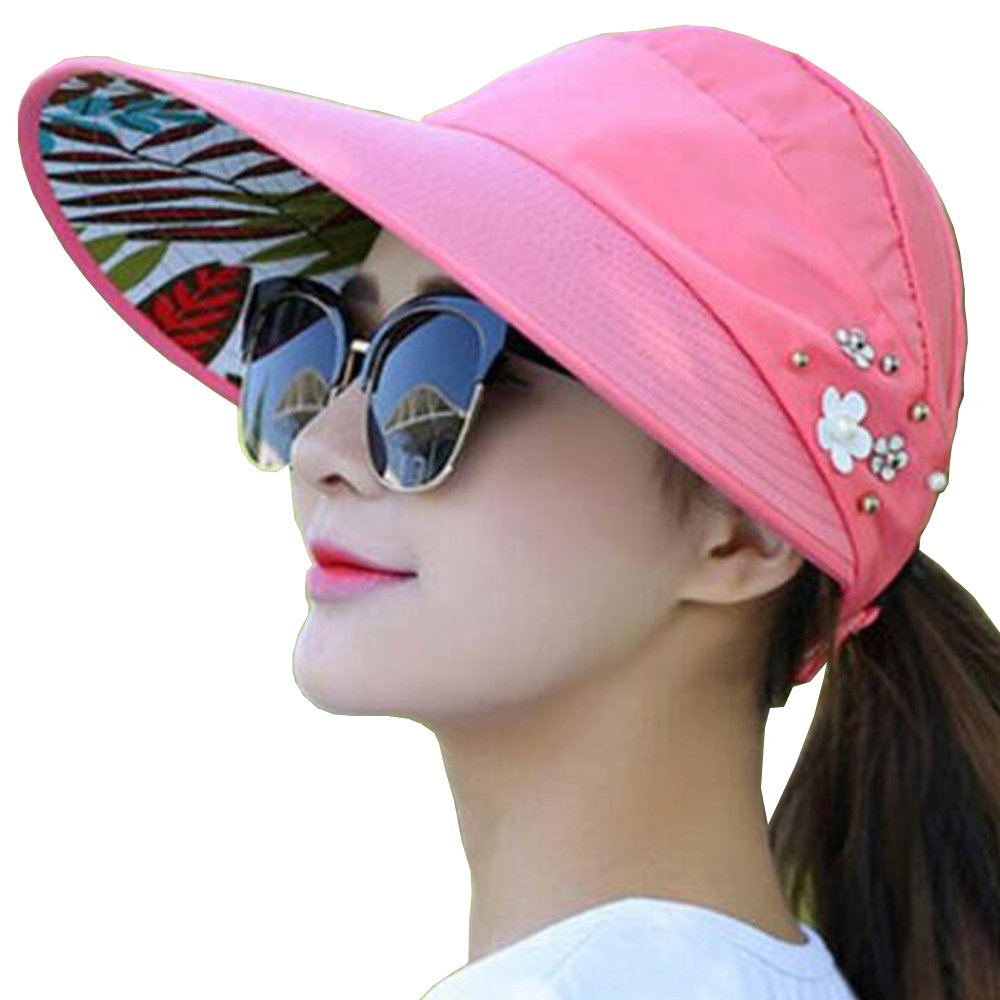 Metyou Women's Pink Sun Hats Summer Hat Outdoor Uv Protection Wide Large Brim Cap Beach Visor Caps Foldable (Pink)