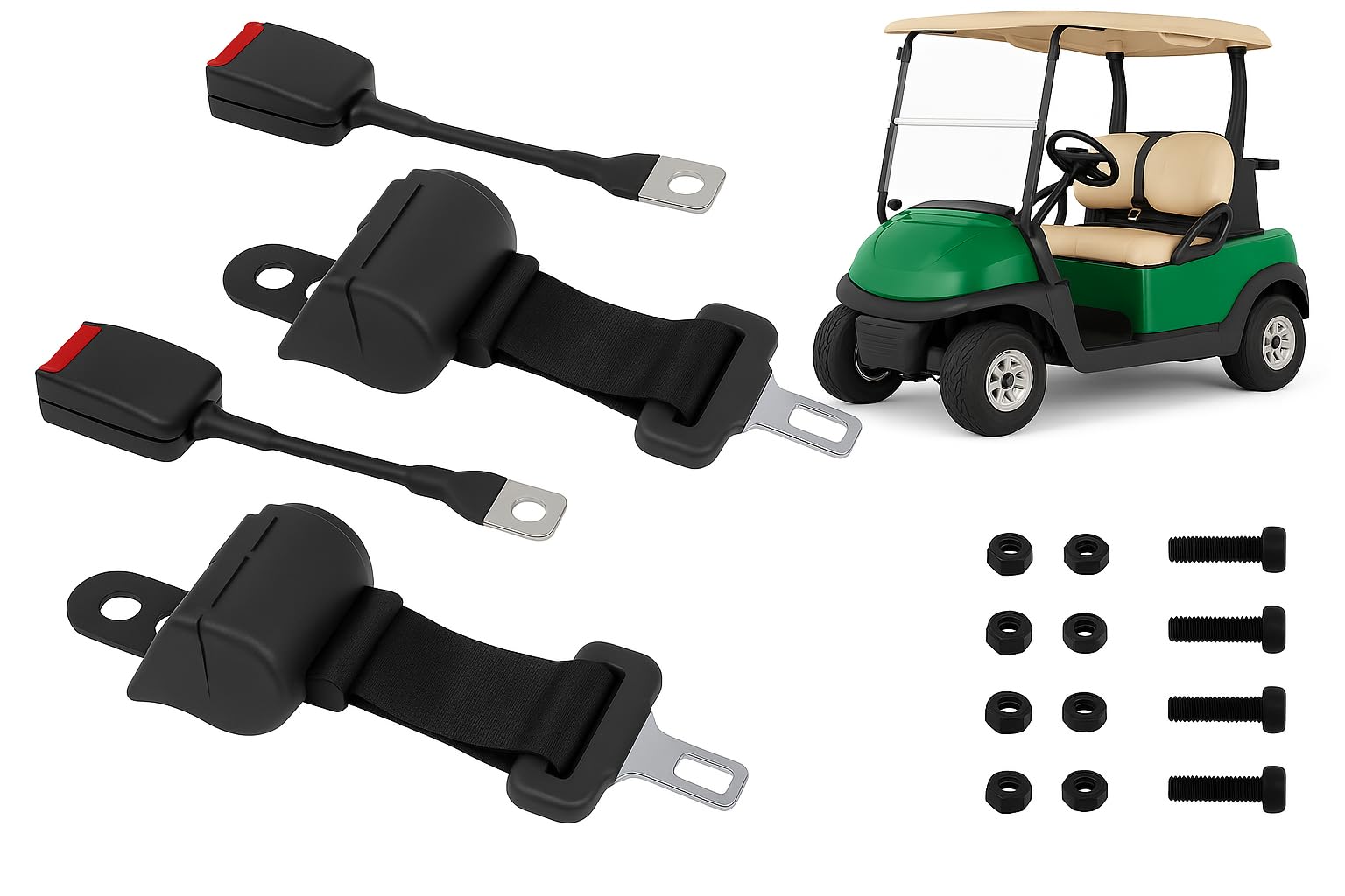 Podoy Retractable Seat Belt Kit for Golf Carts (Set of 2), Compatible with Club Car E-Z-GO TXT and Yamahaa, Auto-Retracting Design 42" Seat Belts for Many Utility Vehicles