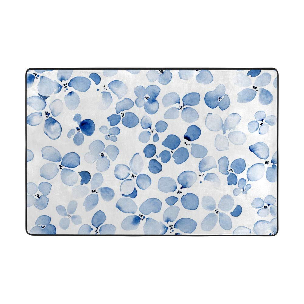 Grand tapis doux haut de gamme bleu fleurs aquarelle CHEHONG