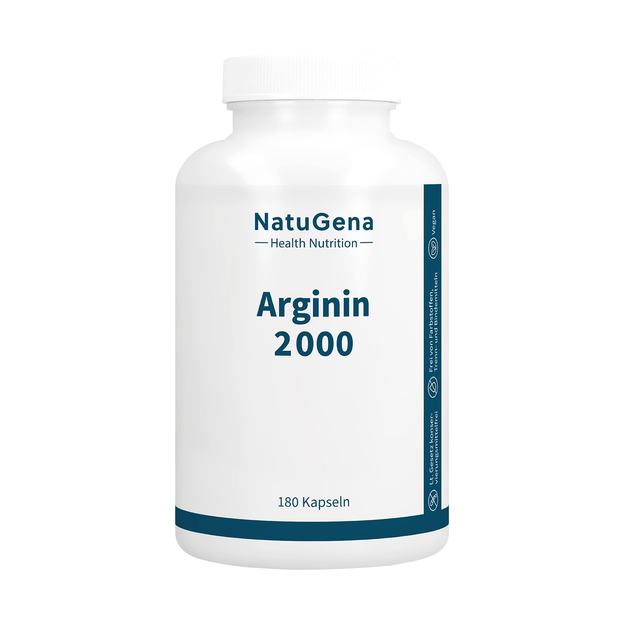 NatuGena Arginin 2000 Hochdosiertes Arginin & Citrullin, semi-essentielle Aminosäure L-Arginin, L-Citrullin, 180 Kapseln (2 Monats Packung)