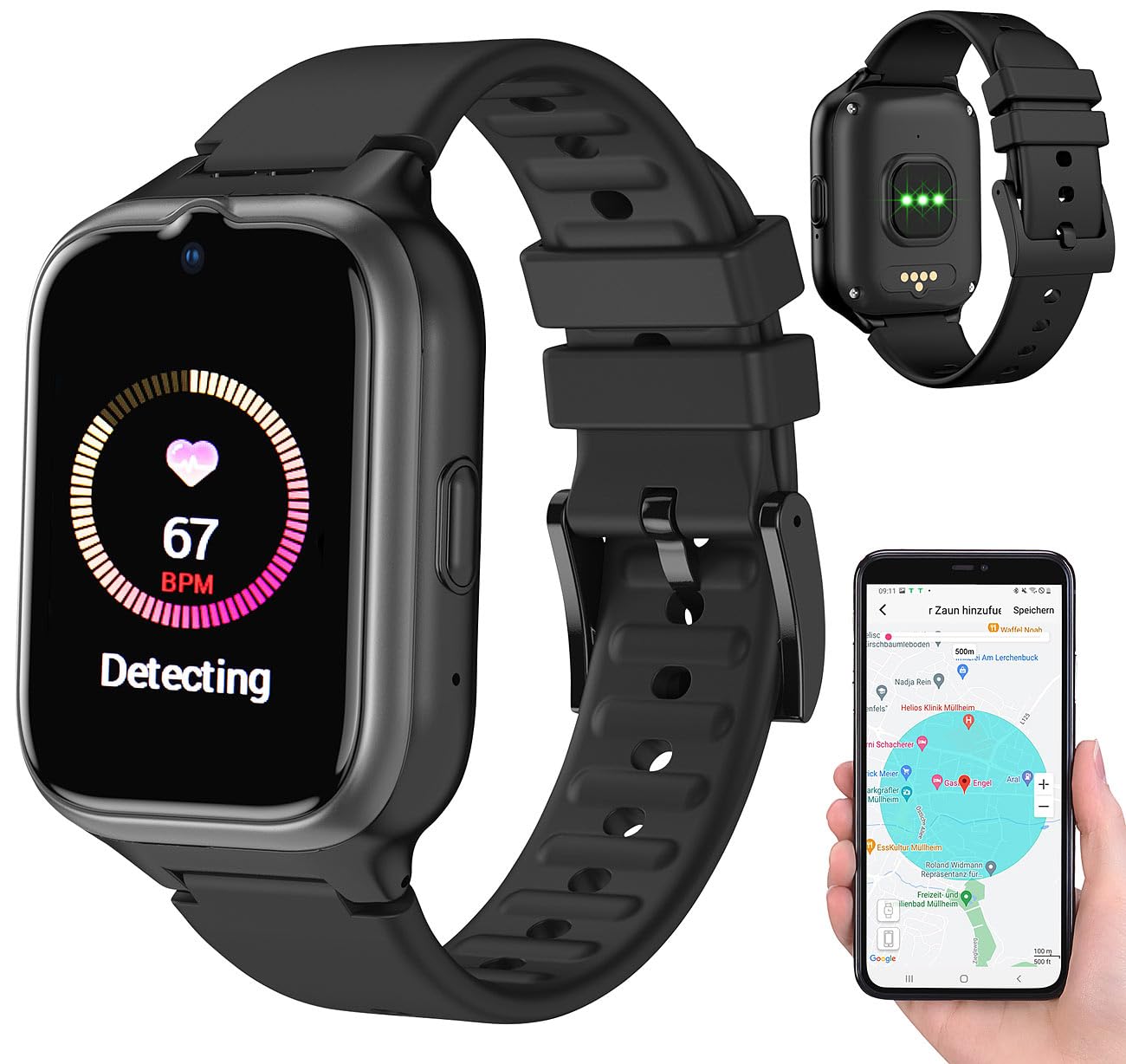 simvalley MOBILE Notruf Uhr mit SIM-Karte: 4G/LTE-Senioren-GPS-Handy-Uhr mit Garantruf Easy und Video-Telefonie (Senioren Smartwatch mit SIM-Karte, Handyuhren, Telefon)