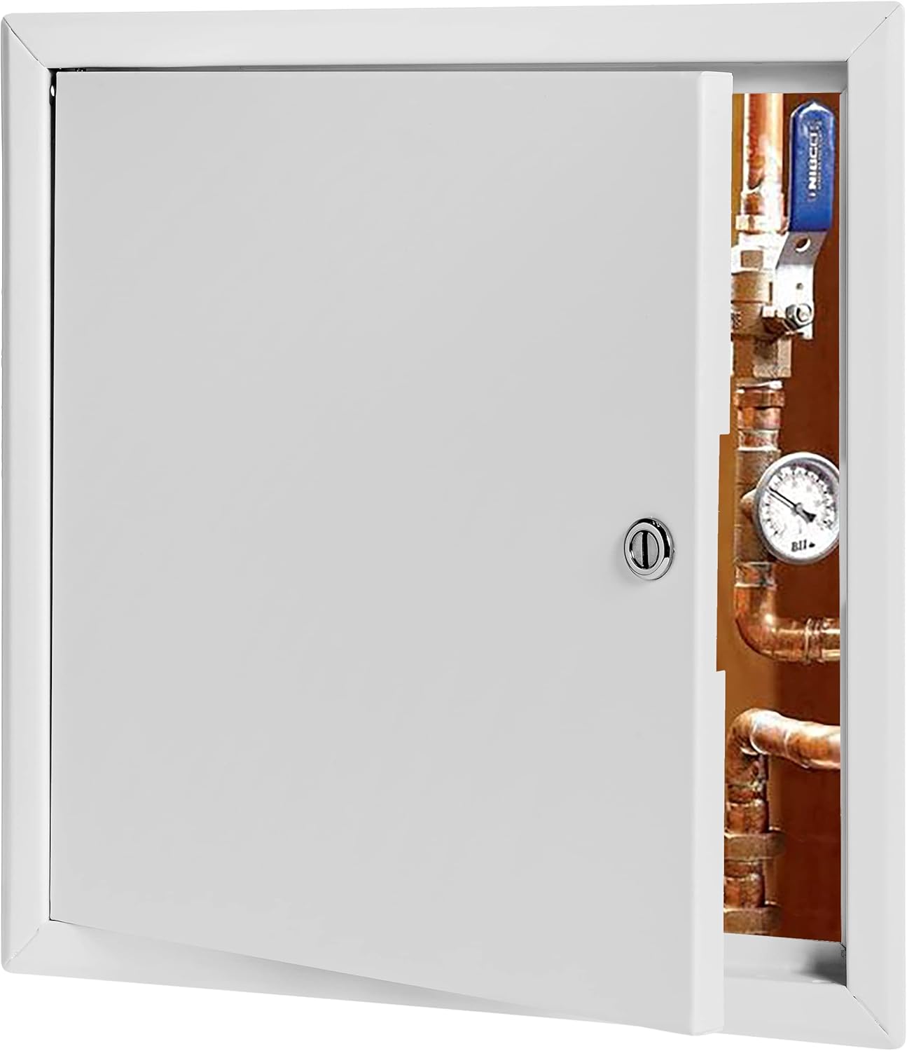 Premier 14x14 Universal Steel Flush Access Panel Door with Keyed Cylinder Latch, White Prime Coat Finish, Wall or Ceiling Mounted Access Door for Drywall, Plumbing, Electrical, FL-3000