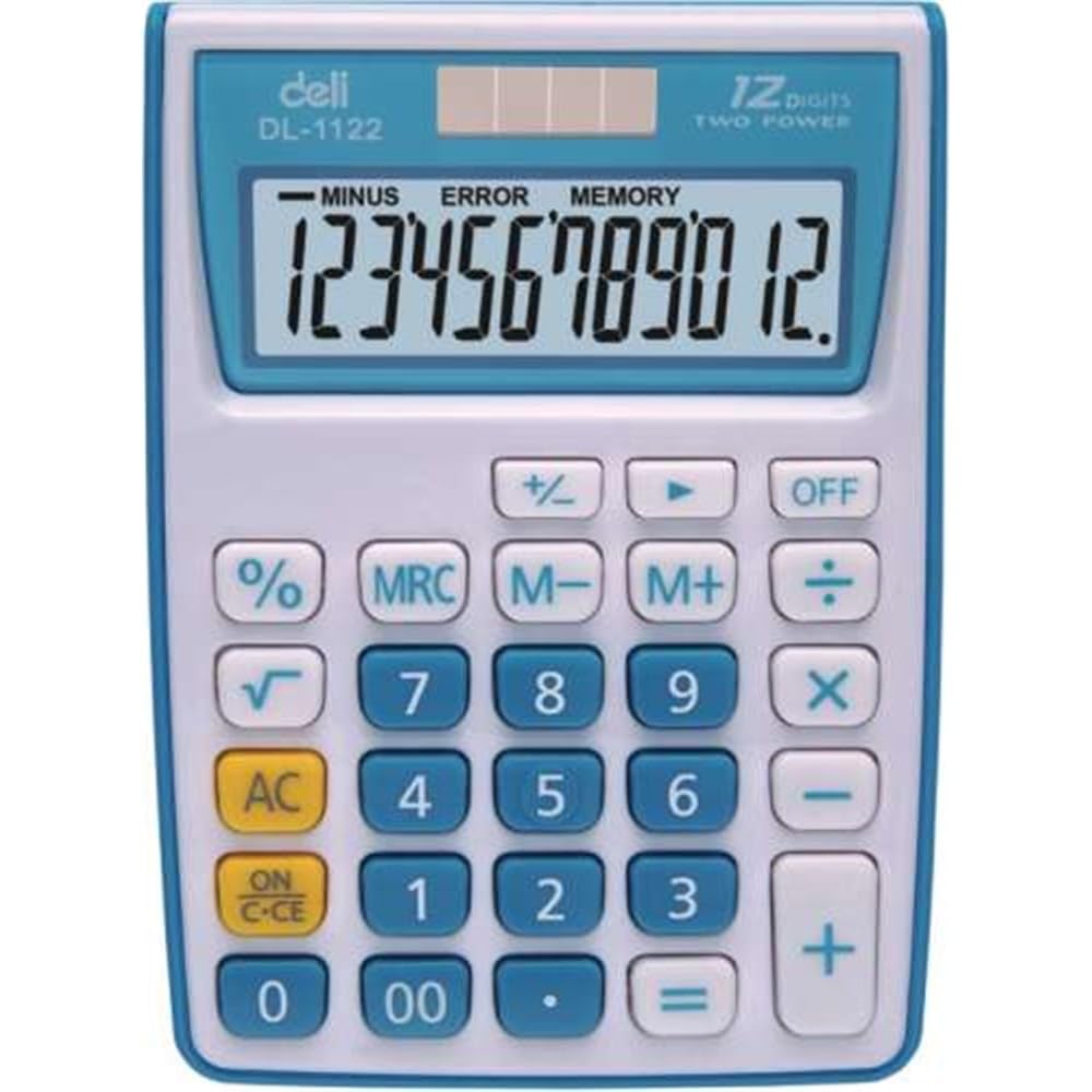 Calculadora portátil de plástico, 12 dígitos, azul, doble potencia, E1122