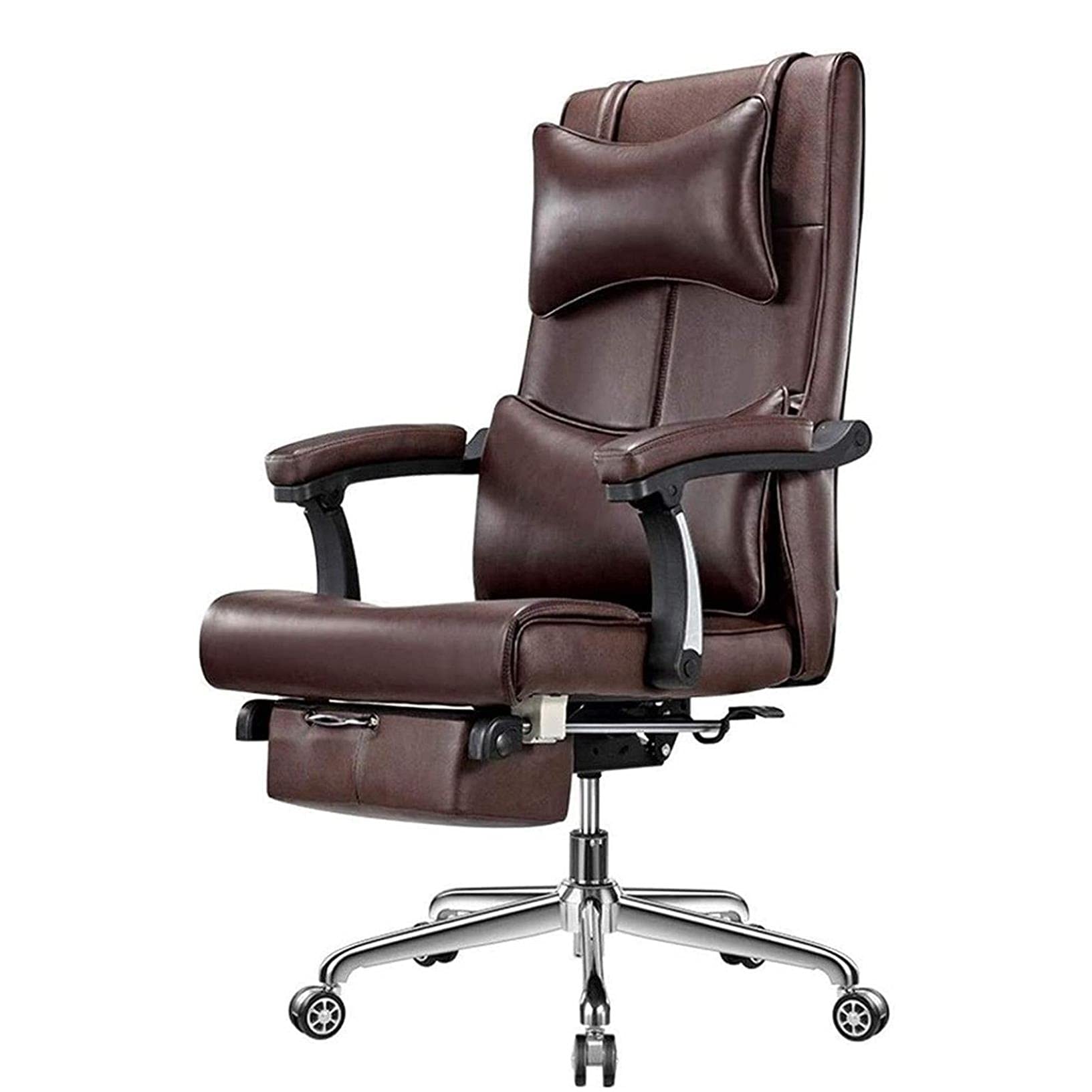 Krzesła biurowe Executive Krzesło szefa z podnóżkiem, ergonomiczne krzesło do gier komputerowych Wygodne skórzane rozkładane (kolor: brązowy) Warm as ever