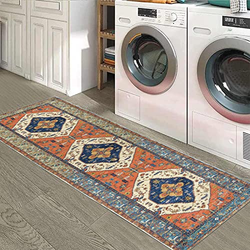 Bsmathom Traditional Runner Rug, Non-Slip Non-Shedding Hallway Runner Rug, Bohemian Vintage Kitchen Runner Rug, Machine Washable Low-Pile Floor Carpet For Laundry Room Bedroom Entryway(2'X7') #TOP5