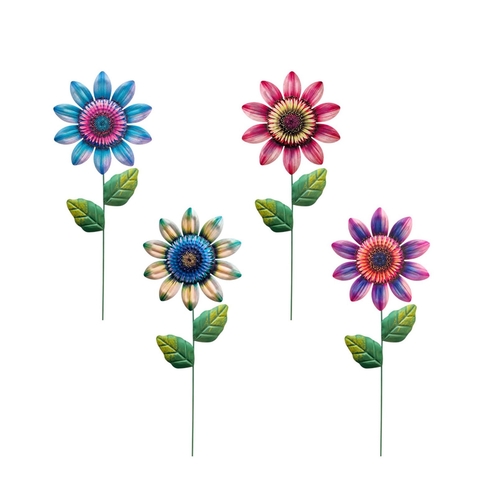 Metal Sunflower Yard Accent Stakes Set of 4Pcs for Flower Beds, Courtyard Displays, and Garden Border Display Areas Metal Sunflower Garden Stake Decor Flower Bed Stake Decorations Painted Iron Yard