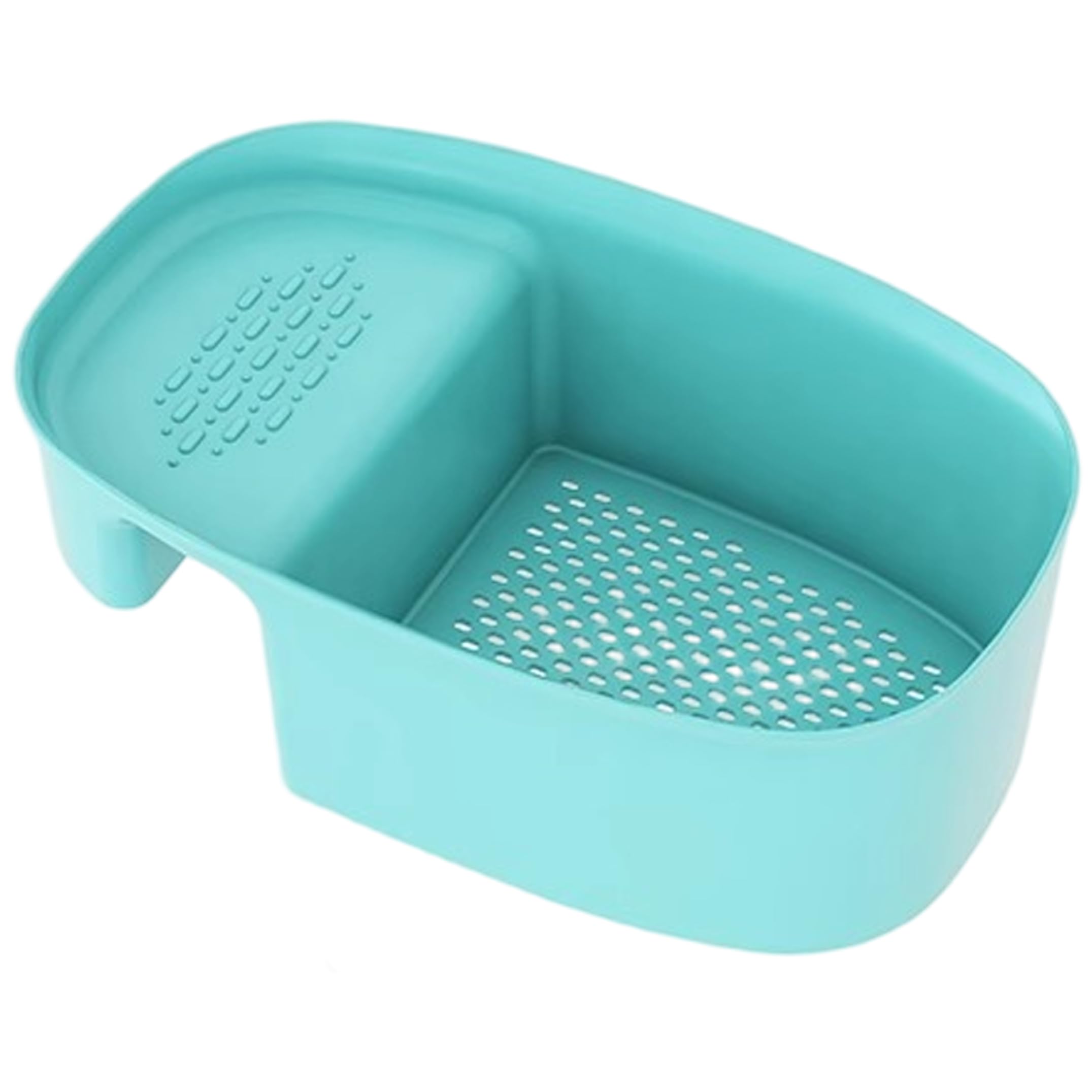 Gemuseeee Over The Sink Colander Multifunctional, Kitchen Strainer Basket for Food Residue Fruit Washing, 8x5in Light Cyan