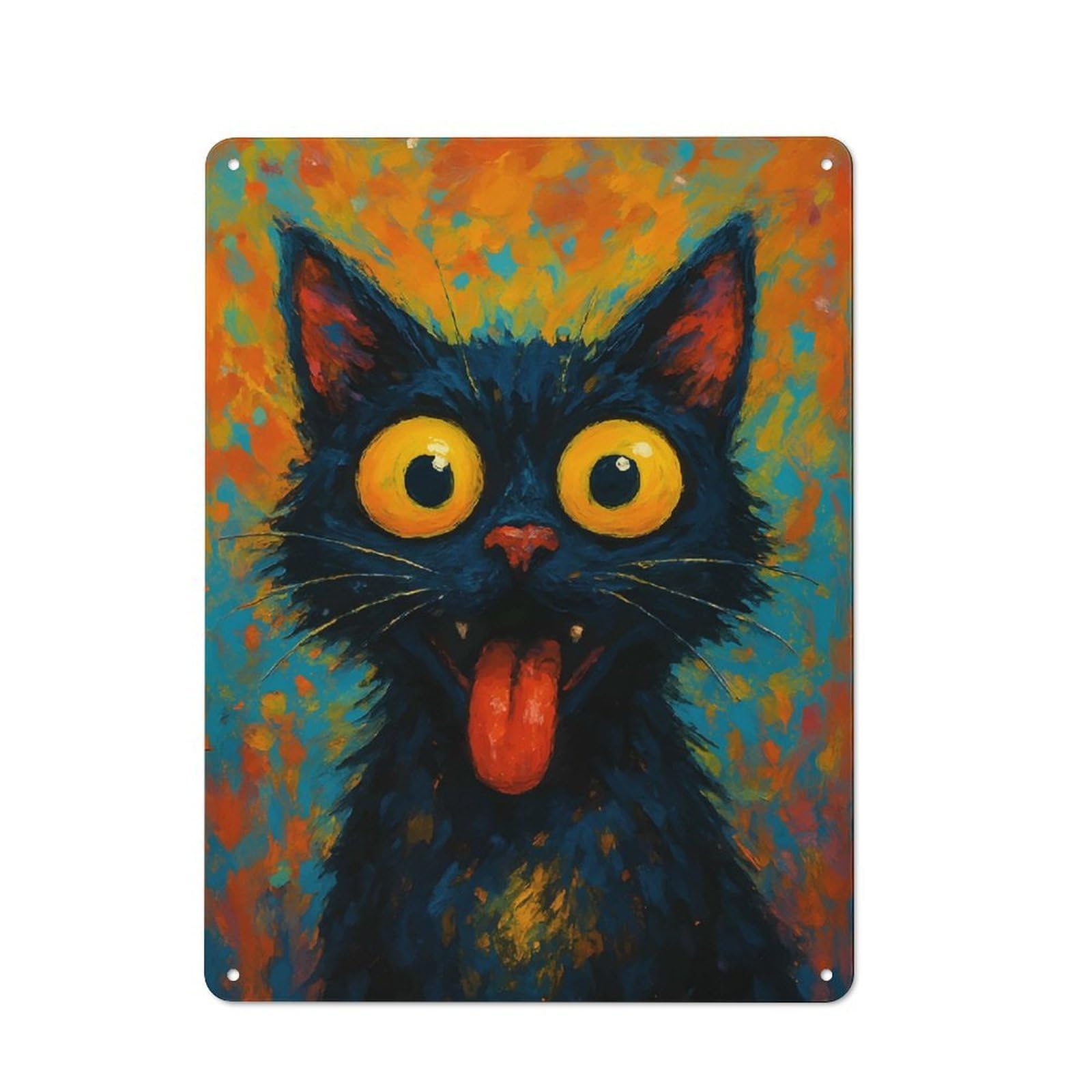 Junmoney Whimsical Black Cat Portrait Decorative Metal Sign 40X30cm, Understated Studio Wall Plaque For Hobby Room, Office, Lounge Or Living Room