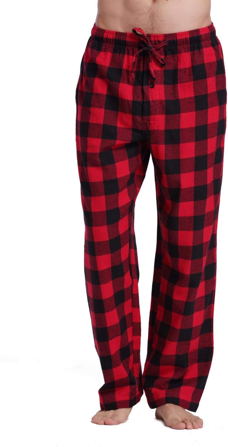 CYZ Men's 100% Cotton Super Soft Flannel Plaid Pajama Pants, Black Red Gingham, XXL