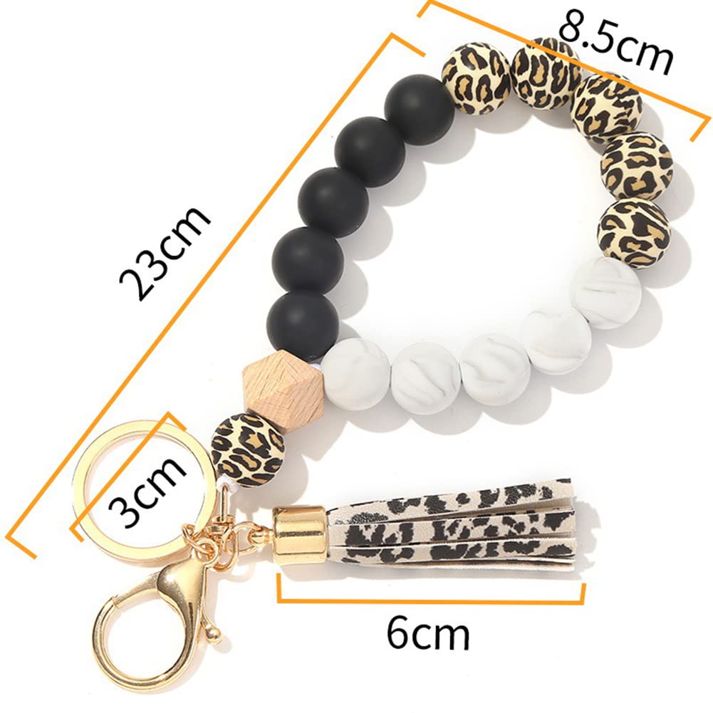 Portachiavi Bracciale In Silicone Con Nappa In Pelle - Perline Per Donne, Viola/Nero/Blu