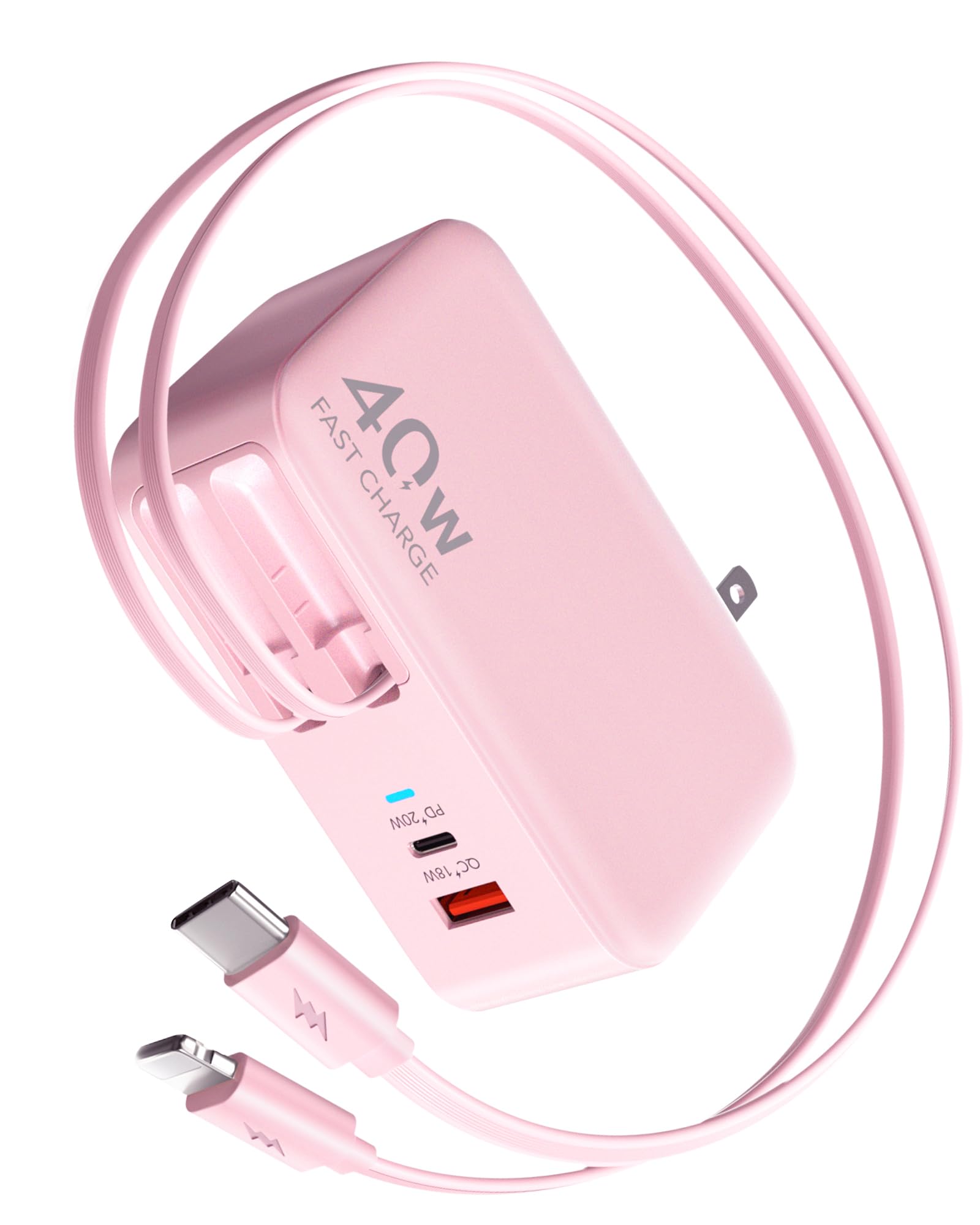 Retractable USB C Charger Wall Plug with 35.5in/90cm Type C Cables Cords,40W Fast Charging Foldable Block Multi Charger for All Devices for iPhone 17/16/15/14/13/12,iPad,Galaxy,Pixel — view 13