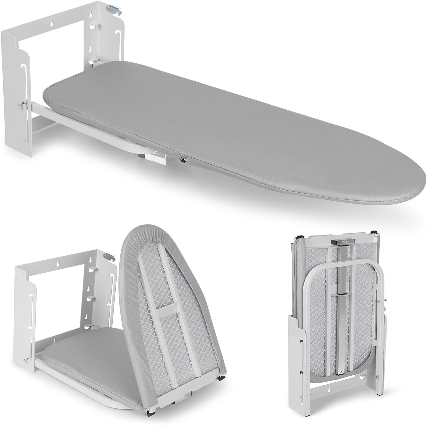 Wall Mounted Ironing Board Adjustable Height, 36 x 12 Inch Fold Away Iron Board Wall Mount Space-Saving Ironing Board with Removable Heat Resistant Cover for Small Spaces Home Laundry Room