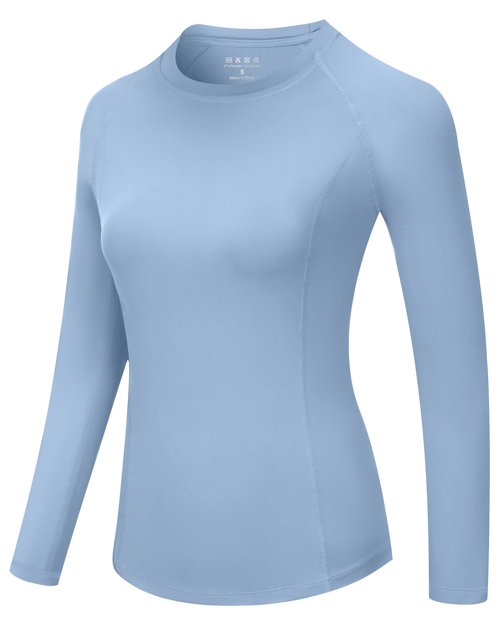 Runhit Compression Shirt Women Long Sleeve, UPF 50+ Crew Neck Workout Base Layer, Quick Dry Athletic Underscrub Tops