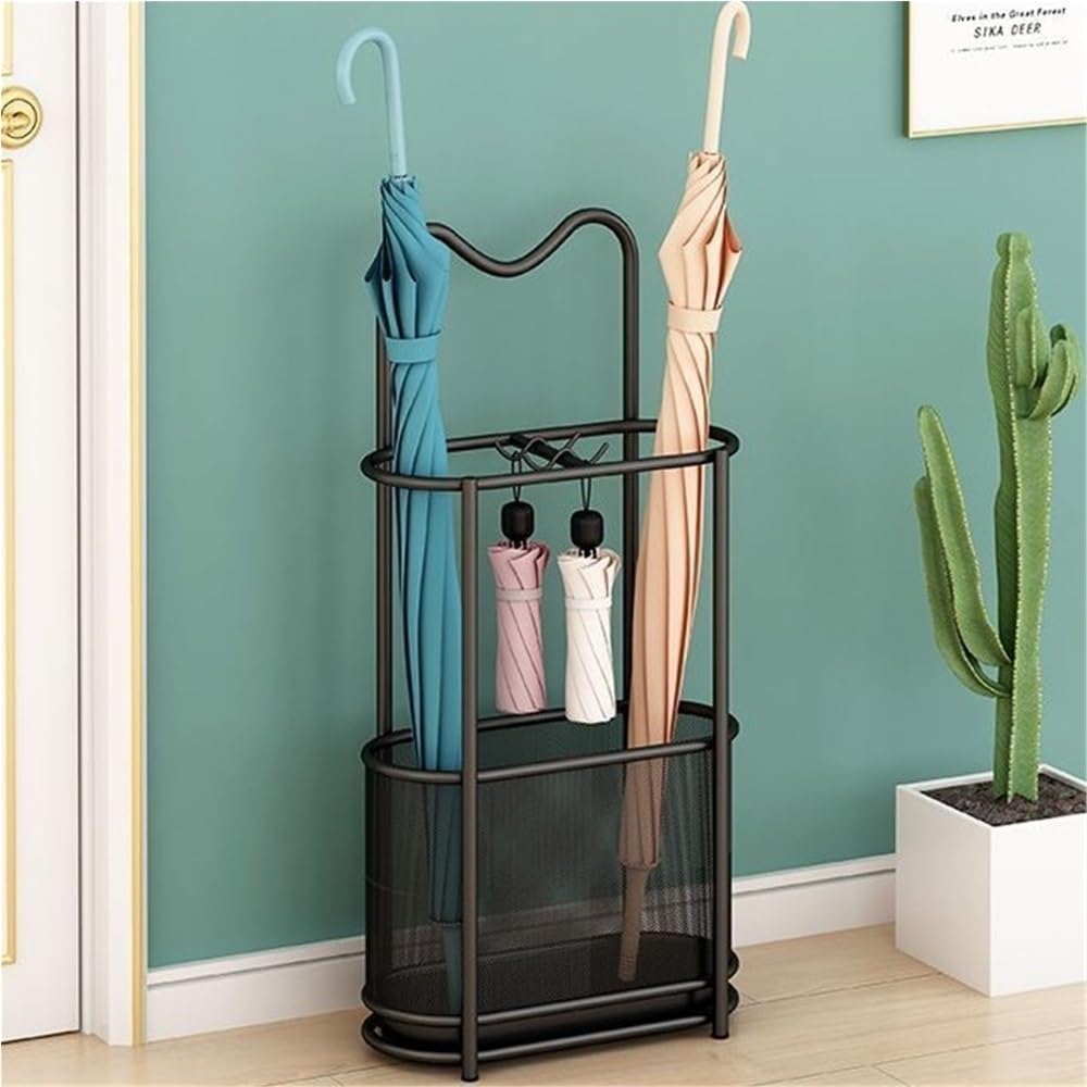 sdSDGrw umbrella stand, With Drip Tray & Hook - Stylish Metal Umbrella Holder for Entryways, Corridors, Homes & Offices(Black)