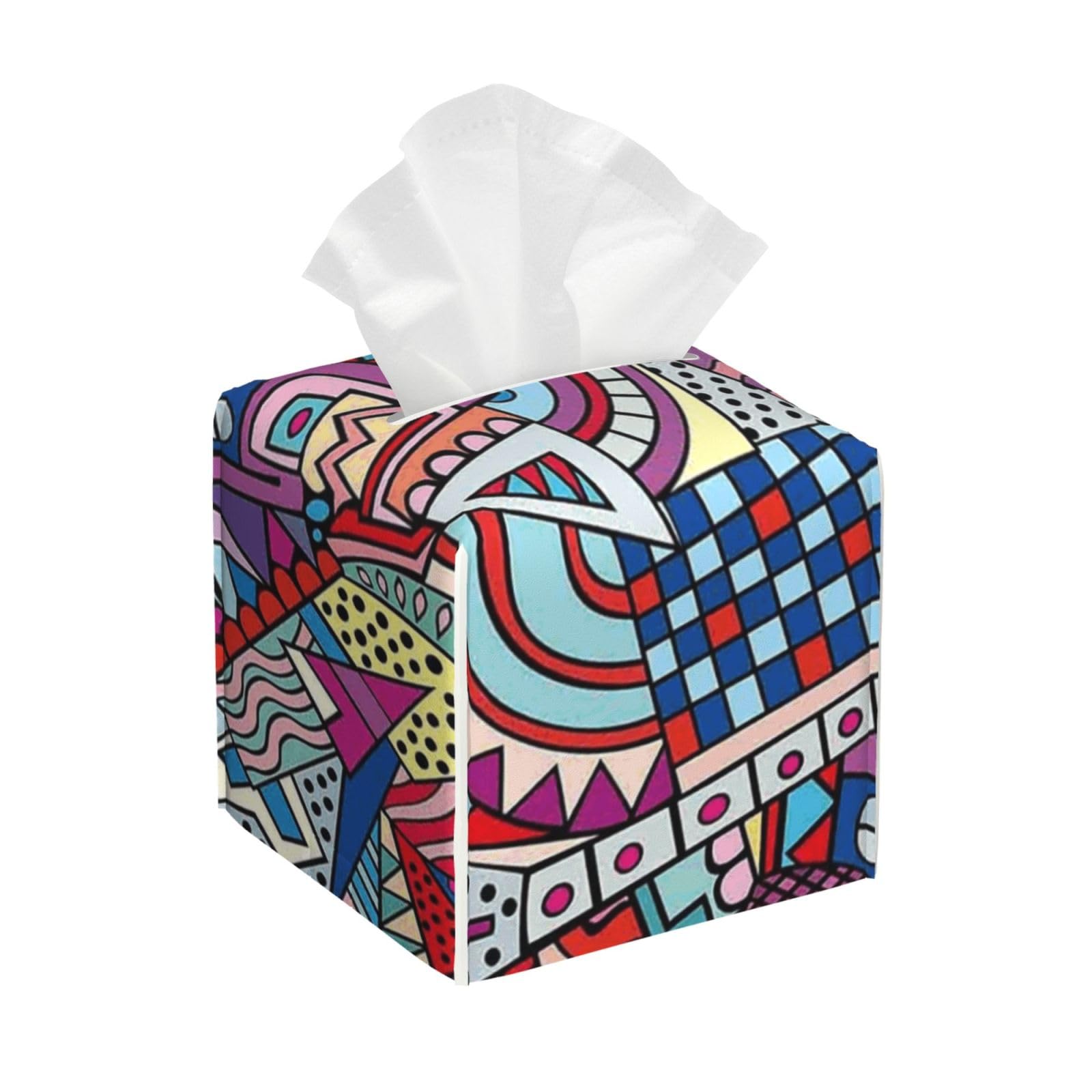 Abstract Funky Modern Artistic Print Paint PVC Cube Tissue Pack for Home Office Bathroom Use