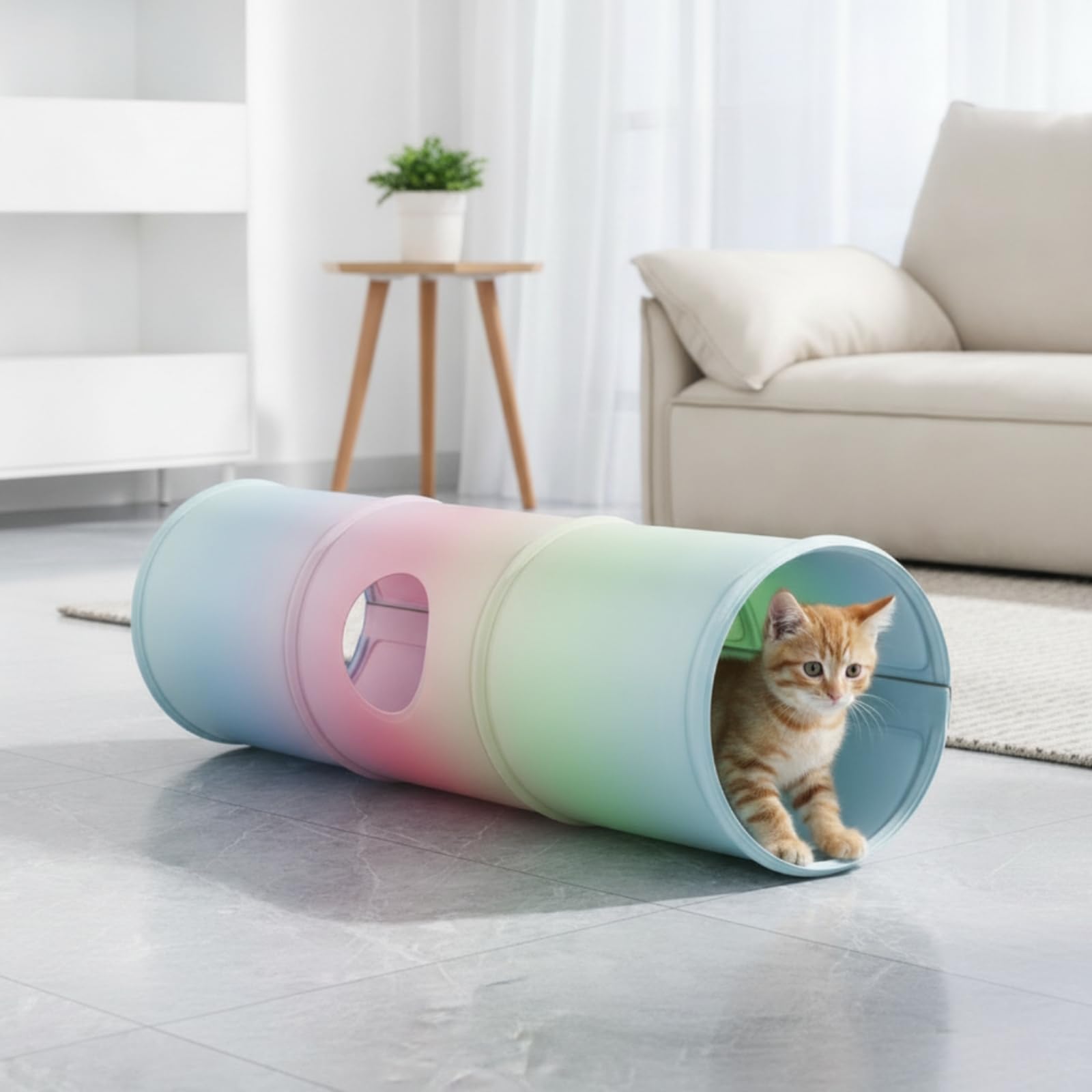 Tappetino da Gioco con Tunnel Pieghevole Tappetino Gioco Gatti Impermeabile per Gattini, Medio 78 25cm