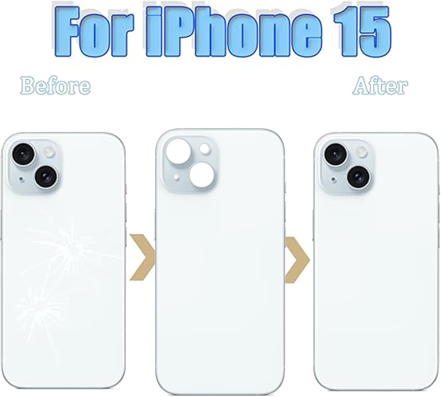 Sostituzione del coperchio del vetro posteriore 15 per iPhone 15 Sostituzione del vetro posteriore posteriore da 6,1 '' con kit di strumenti di riparazione (Blu)