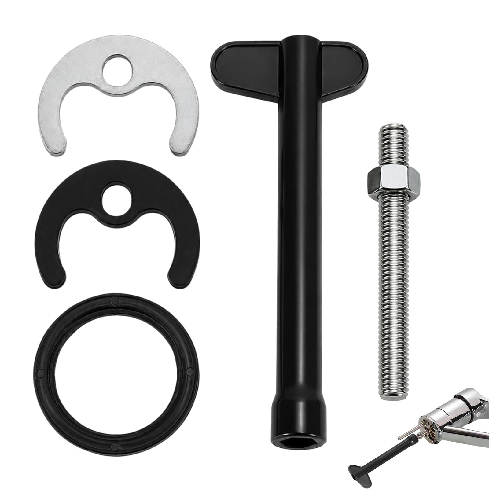 DCYQAIN 5Pcs Monobloc Tap Fixing Kit, Single Hole Basin Mixer Tap Fitting for Bathroom Kitchen Sink, Stainless Steel Rubber Washers Plastic Hex Wrench Bolt