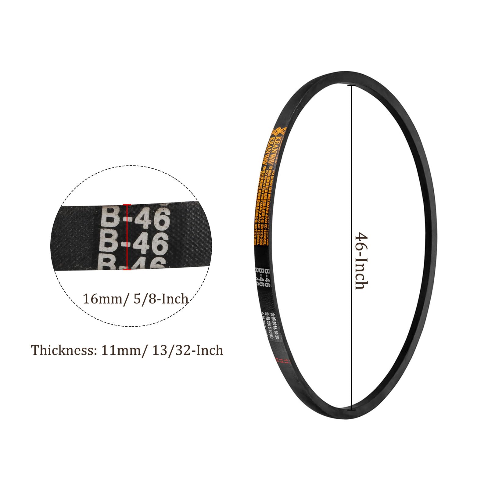 B-46 Rubber V-Belts - [46 Inch Pitch Girth] Wrapped B Section Industrial Power Drive Belt for Transmission Use, 5/8 Inch Width 13/32 Inch Thick — Amazon image 3