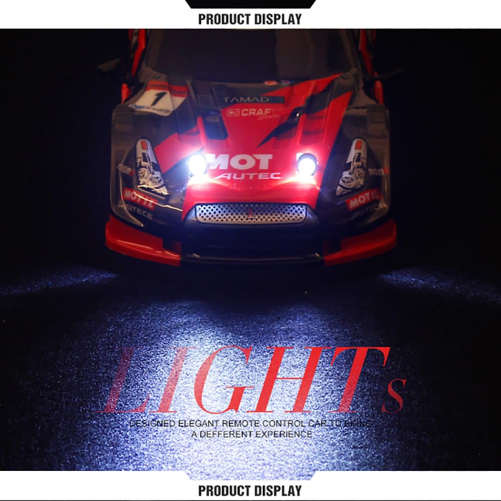 Auto telecomandata 40 km/h RC Auto Drift 1/14 4WD 2,4 GHz 30 minuti di divertimento RTR velocità continua luci LED sostituibili pneumatici da corsa per bambini neri 2 batterie