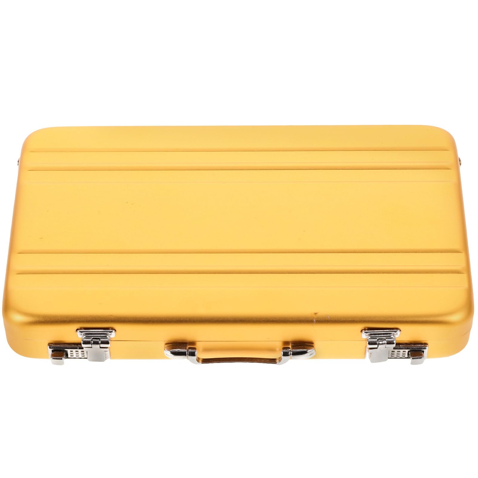 Mini Aluminium Briefcase Business Card Case Metal Card Holder with Safe Box Shape for Office Desk Gold