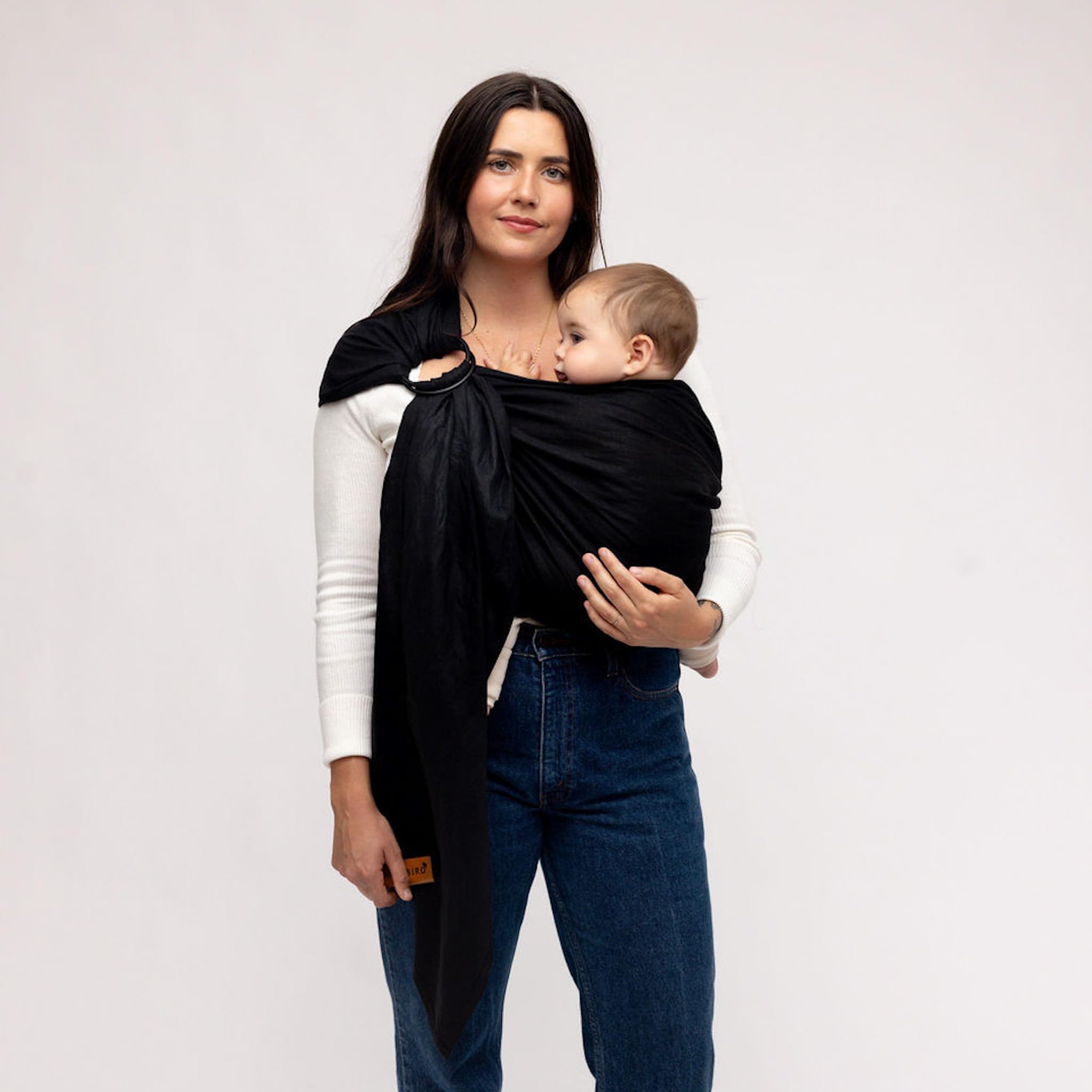 WildBird - Ring Sling Baby Carrier - 0-36 Months (up to 35 lbs) - Standard (74") Raven & Bronze Ring - Front, Hip or Back Carry - Adjustable Fit - Natural Linen - Baby Essentials - New Mom Gifts