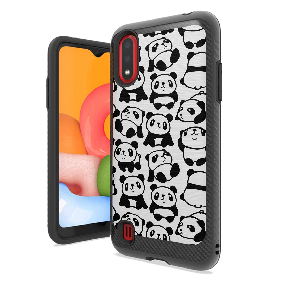 Izumi Case Compatible with Galaxy A01 [Carbon Fiber Men Girly Style Slim Strong Hybrid Layer Designer Phone Case Black Cover] for Samsung Galaxy A01 All Phone Carriers (White Panda)