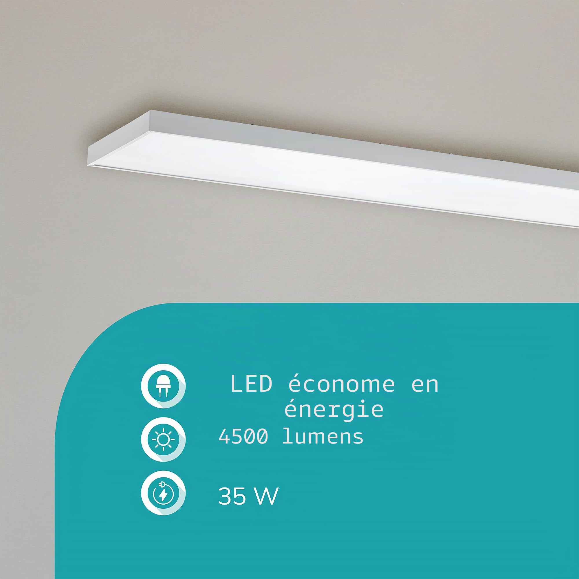 Eglo Luminaire plafonnier LED Piglionasso, 120 x 30 cm, 4500 lumens | panneau rectangulaire, lampe de plafond pour de cuisine et bureau, éclairage blanc neutre