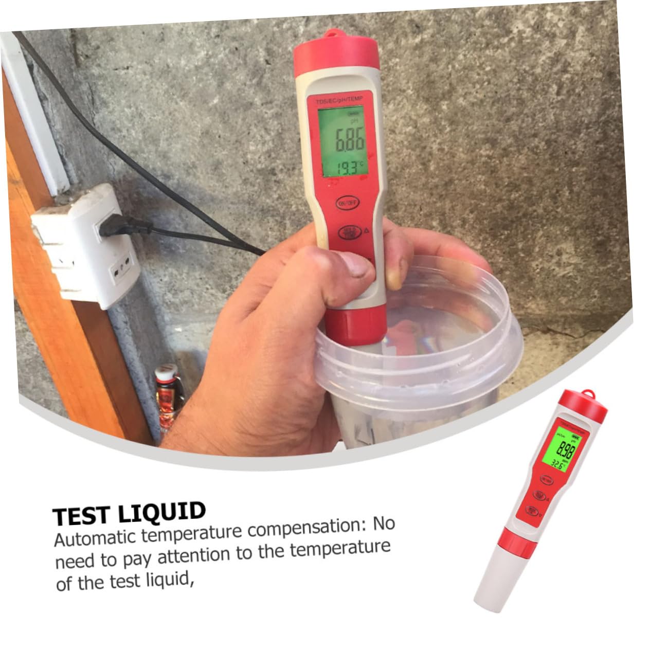 Penna Tester Digitale per Acqua Funzione Atc Misura Ph Ec e Temperatura Display Retroilluminato per Test Acqua Potabile Acquari e Colture Idroponiche