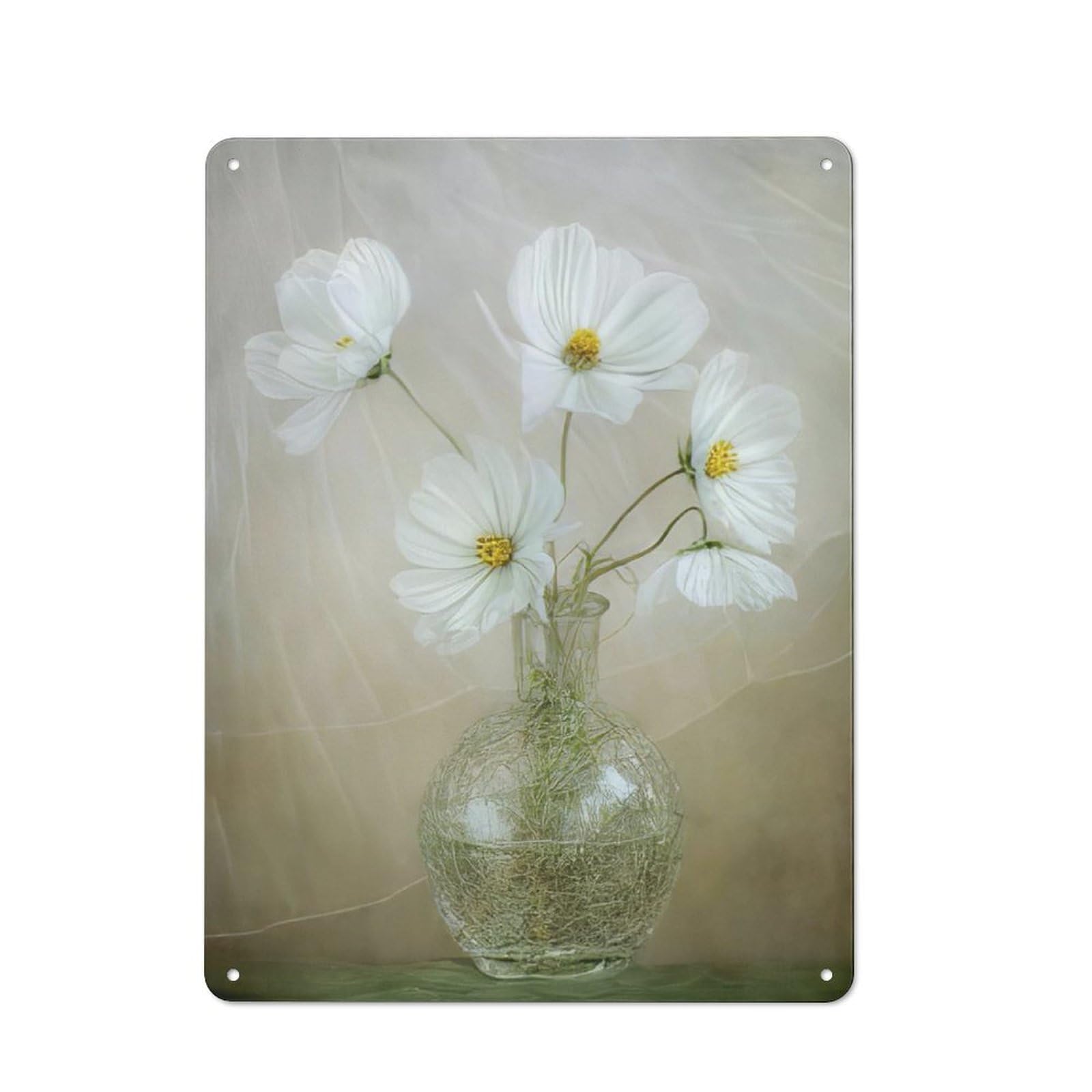 Rustic Metal Tin Sign, Anemone Flower Farmhouse Bathroom Wall Art, Country Floral Printed Painting, Elegant Home Decor for Restroom Living Room, 12x8 Inch