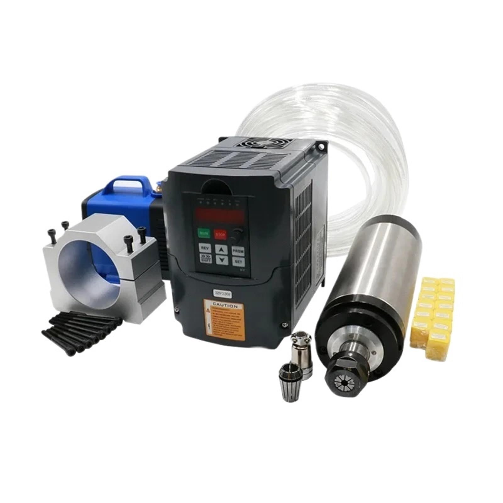 Zestaw wrzeciona chłodzonego wodą 2,2 kW ER20, wrzeciono chłodzące wodę + falownik 2,2 kW + uchwyt wrzeciona 80 mm + pompa wodna 75 W (Steel Ball Bearing, 220 V)