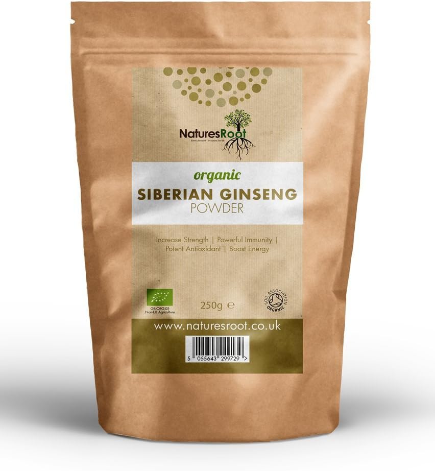Natures Root Organic Siberian Ginseng Powder 125g – Boost Stamina & Immunity | Vegan | Non GMO | Raw