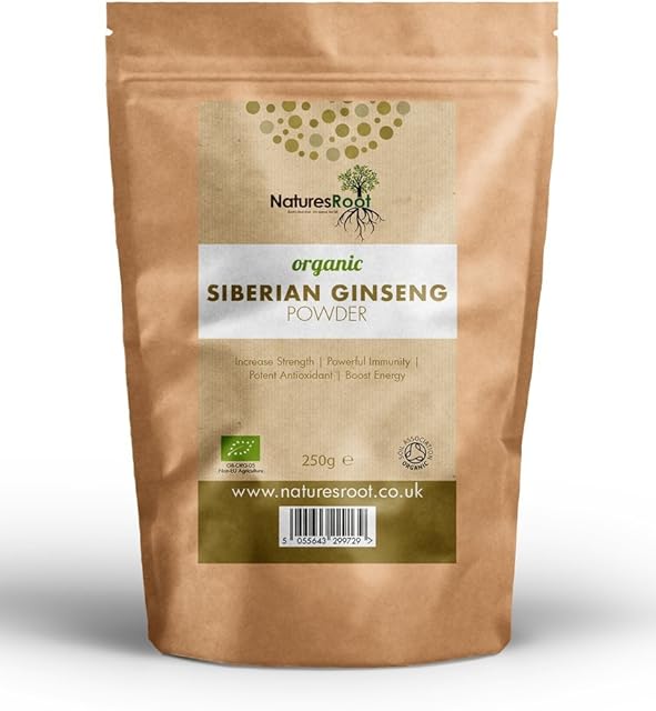 Natures Root Organic Siberian Ginseng Powder 125g - Boost Stamina & Immunity | Vegan | Non GMO | Raw