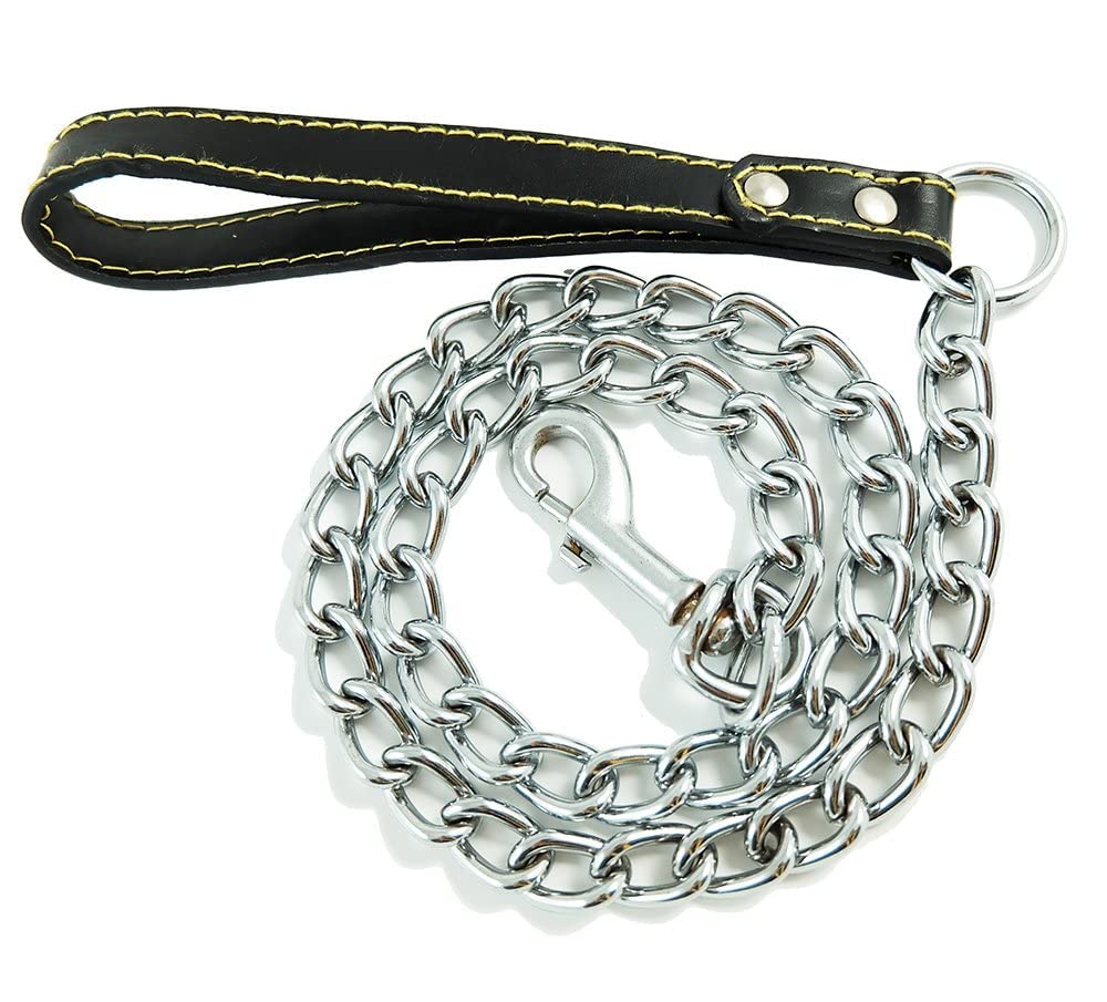 BPS® Cadena de Metal de Perros Mascotas con Control de Manija Correa para Pasear al Perro, Correa para Perro con Puño de Cuero y Cadena 4 Colores 3 Tamaños para Elegir