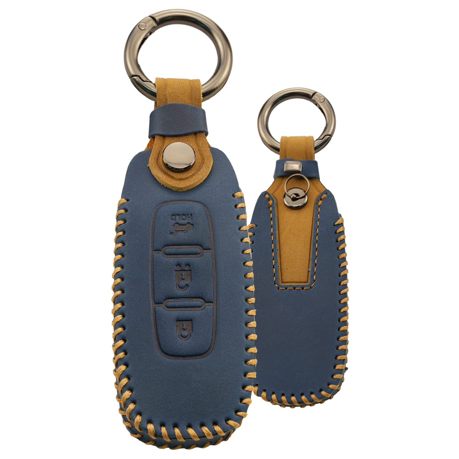 KUNIO Etui na klucze pasuje do Nissan Altima Teana Qashqai J12 Ariya B6 B9 X-Trail T33 Pathfinder Rogue 2022/2023, etui na kluczyki samochodowe, skórzane, etui na klucze, 3 przyciski, niebieskie