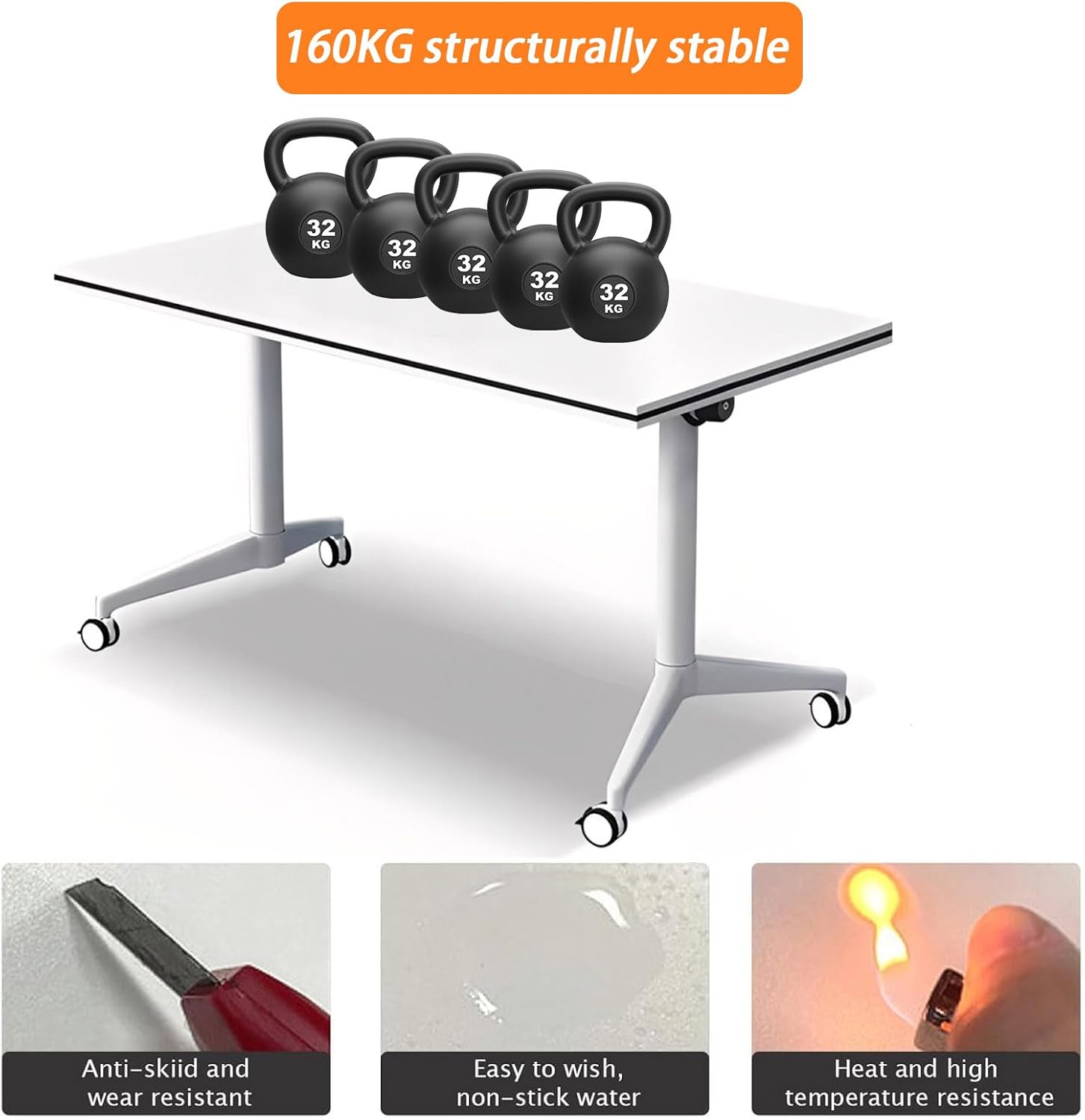 White Folding Conference Table Bussiness Conference Room Tables with Flip-Top Design & Silent Wheels Portable for Trainings Offices Seminar Rooms (2pack, 47.3" D X 23.6" W X 29.5" H)