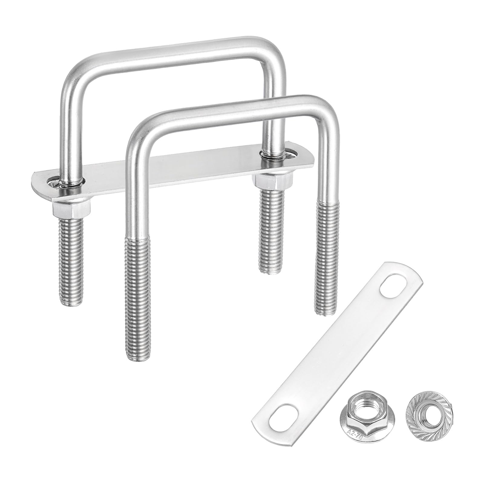 sourcing map 2 Set M10 3-1/8 Inch Inner Wide Square U Bolts, 4 Inch Length 304 Stainless Steel U-Bolts with Flange Hexagon Nuts, Frame Plates for Trailer, Automotive, (80mm W x 100mm L)
