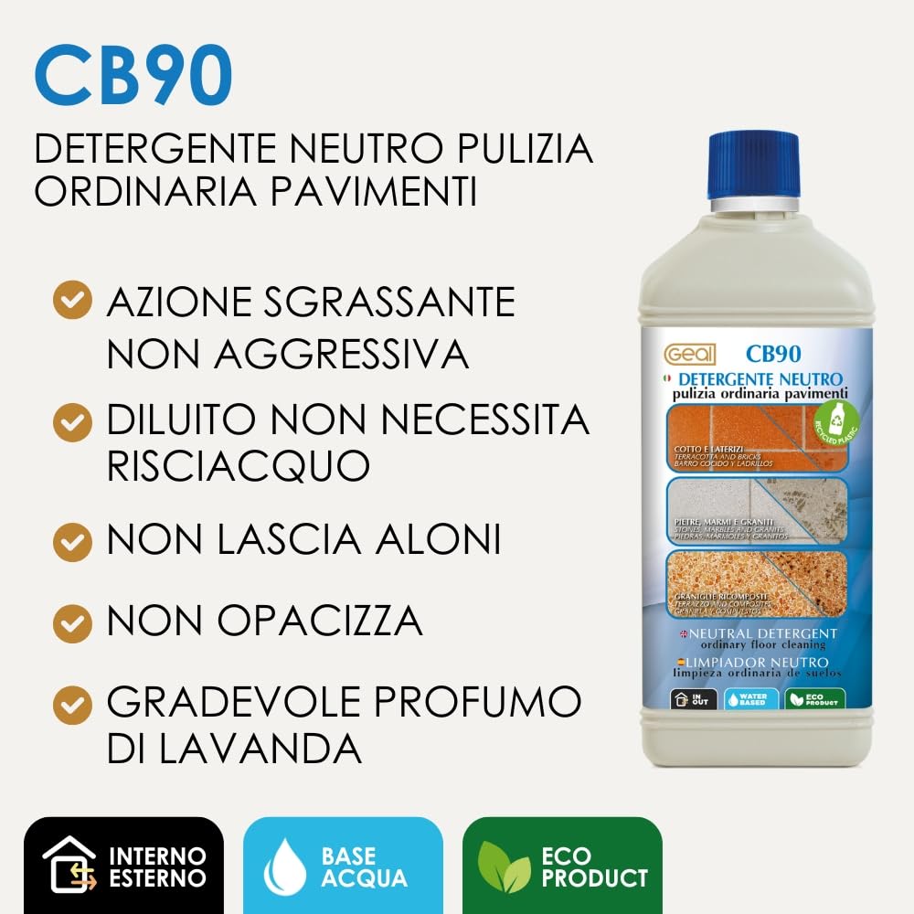 CB90 - Limpiador concentrado neutro para suelos de gres, piedra, mármol y granito, 5 litros