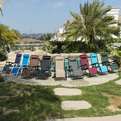 Belleze Zero Gravity Chairs Set Of 2, Outdoor Adjustable Folding Lawn Chairs Recliner Chairs With Cup Holder Pillow, Lounge Chairs For Patio Camping Garden Beach Pool Side Deck, Brown #TOP3