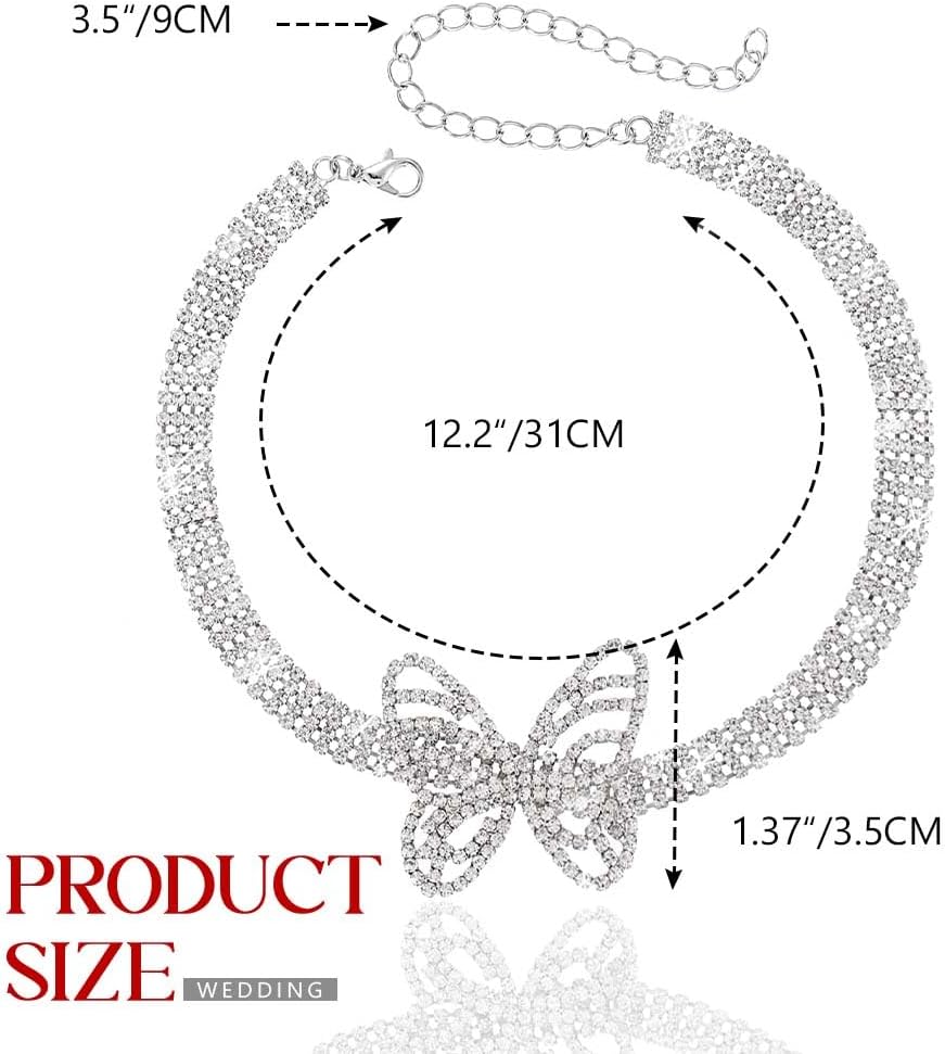 JAKAWIN Butterfly Rhinestone Choker Necklace Silver Diamond Choker Jewelry for Women - Image 4