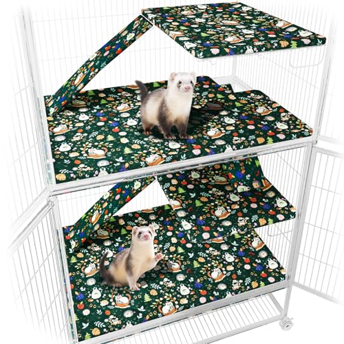 pipohren Ferret Cage Liner for Ferret Nation & Critter Nation Cage Cute Animal Print Washable Bedding Cage Accessories for Ferrets Chinchillas Rats Rabbits & Other Small Pets (Double Unit Combo)
